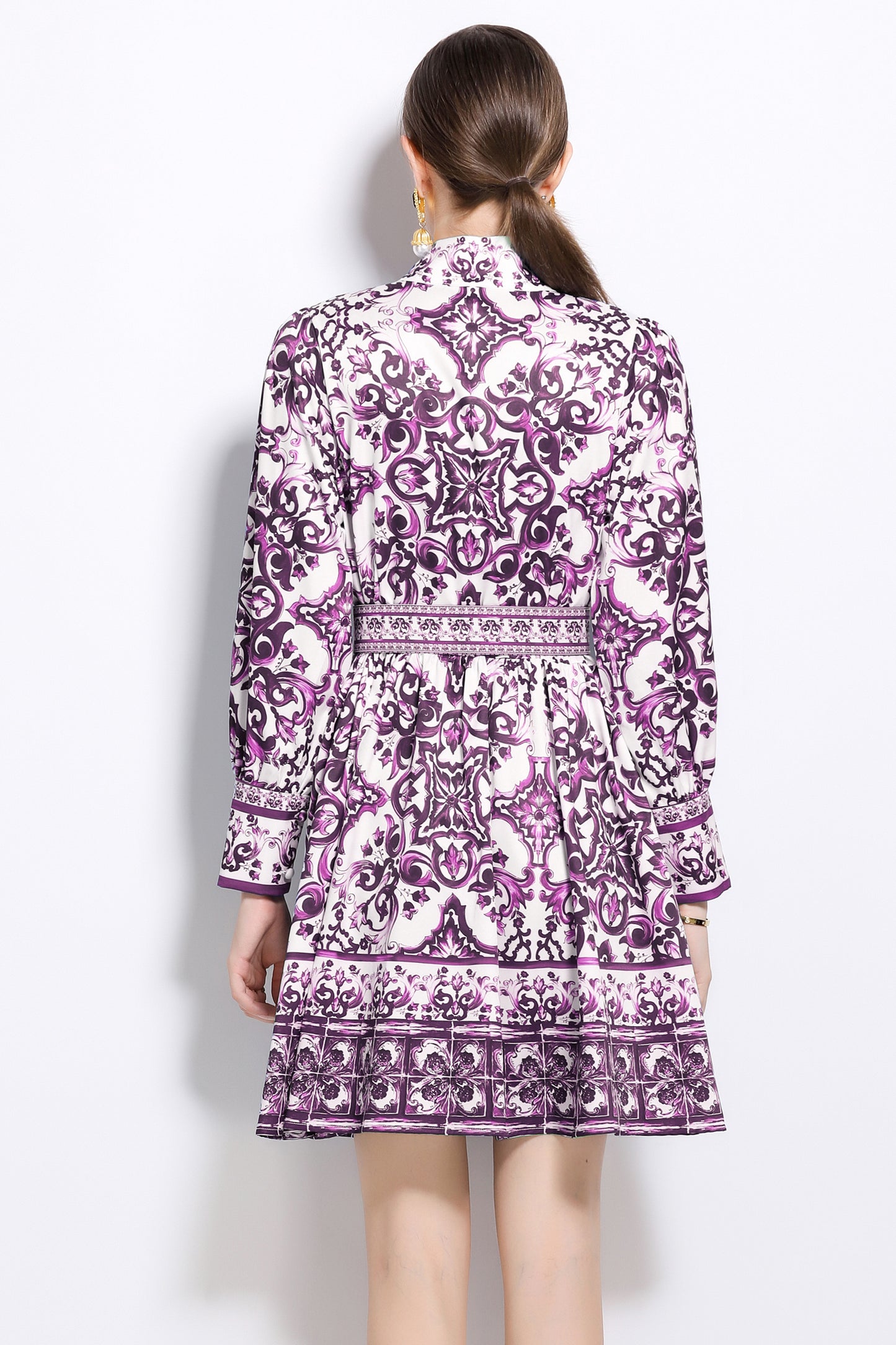 Women's Floral Print Long Sleeve Mini Dress