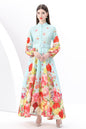 Women's Floral Print Puff Sleeve Split Maxi Dress