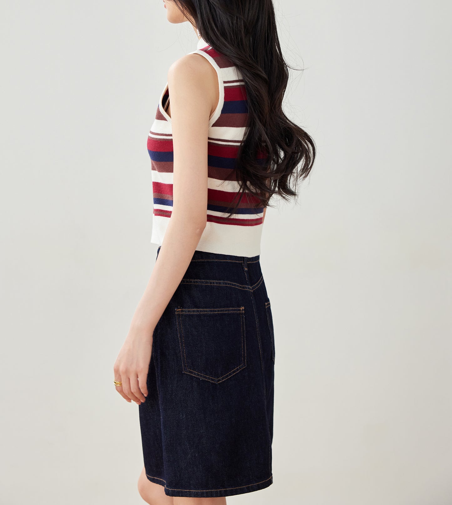 Women's Stripe Sleeveless Ribbed Knit Tops