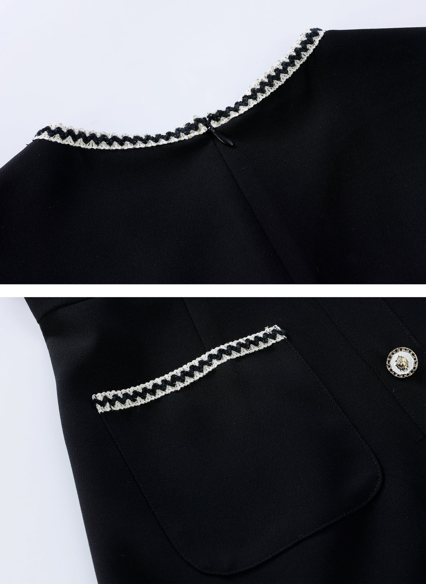 Black Contrast Trim Button Front Mini Dress with Pockets