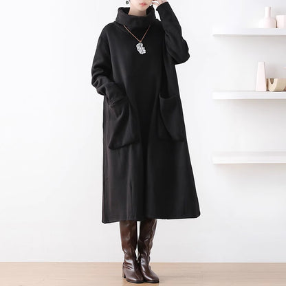 High Collar Pullover Dress With Pocket