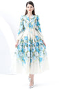 Women's V-Neck Lantern Sleeve Floral Print Maxi Dress