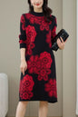 Women's Turtleneck Print Pullover Sweater Midi Dress