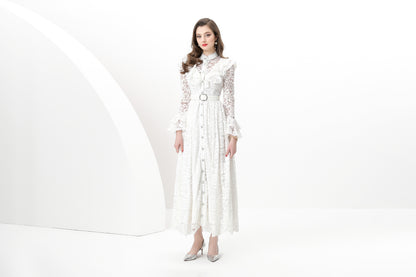 Women's Lace Mandarin Bell Sleeve Ruffles Dress