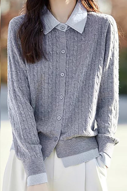 Knit Button Patchwork Pullover Fall Outfits