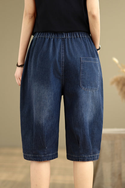 Women Denim Jeans Elastic Waist Harem Short Pants