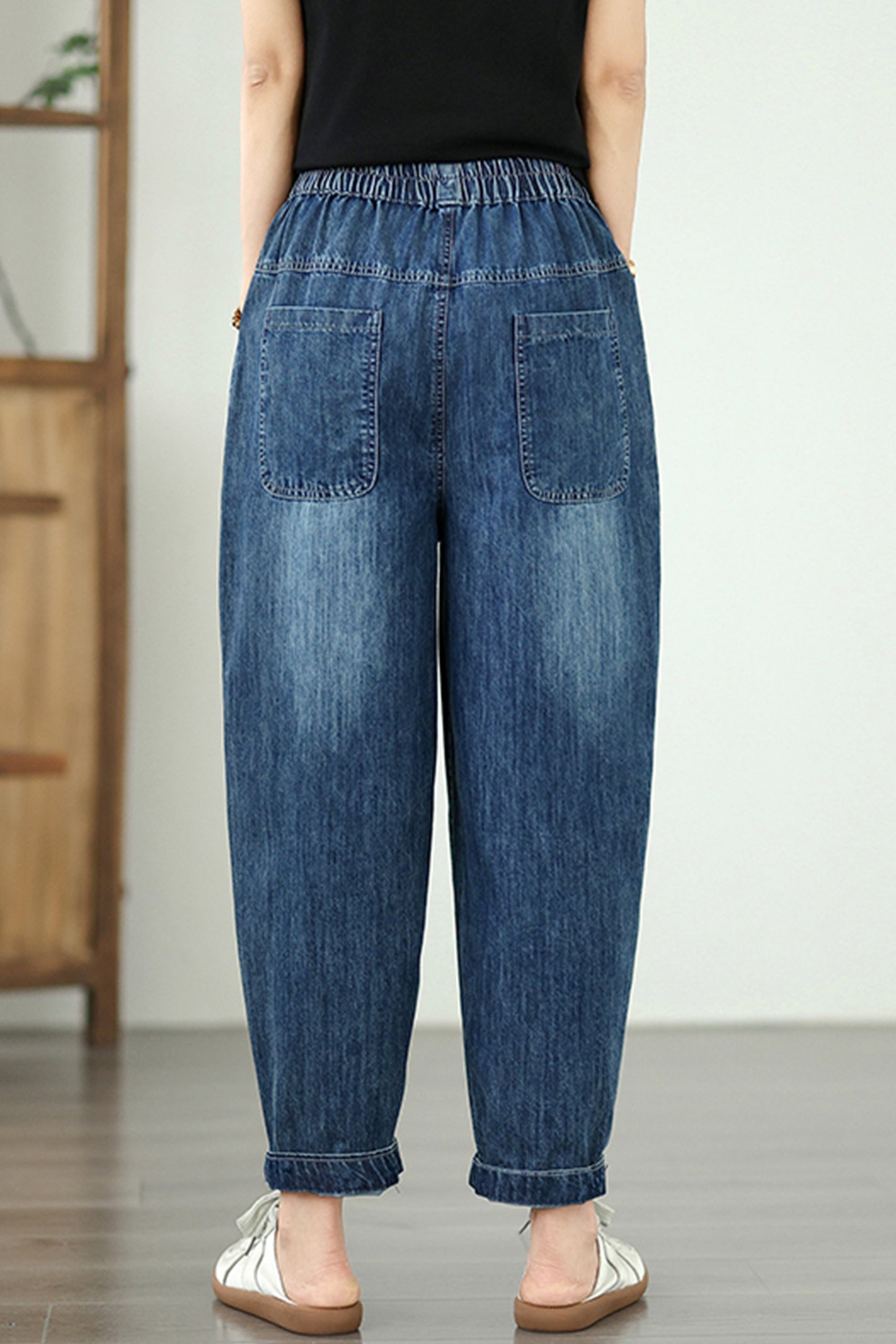 Women Jeans Denim Loose Pants Elastic Waist