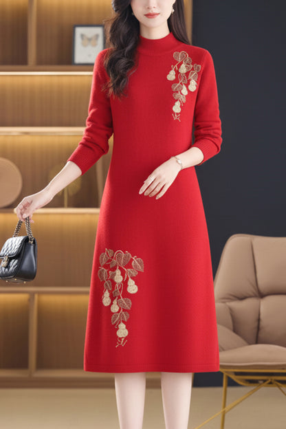 Women's Long Sleeve Sweater Knit Tunic Midi Dress