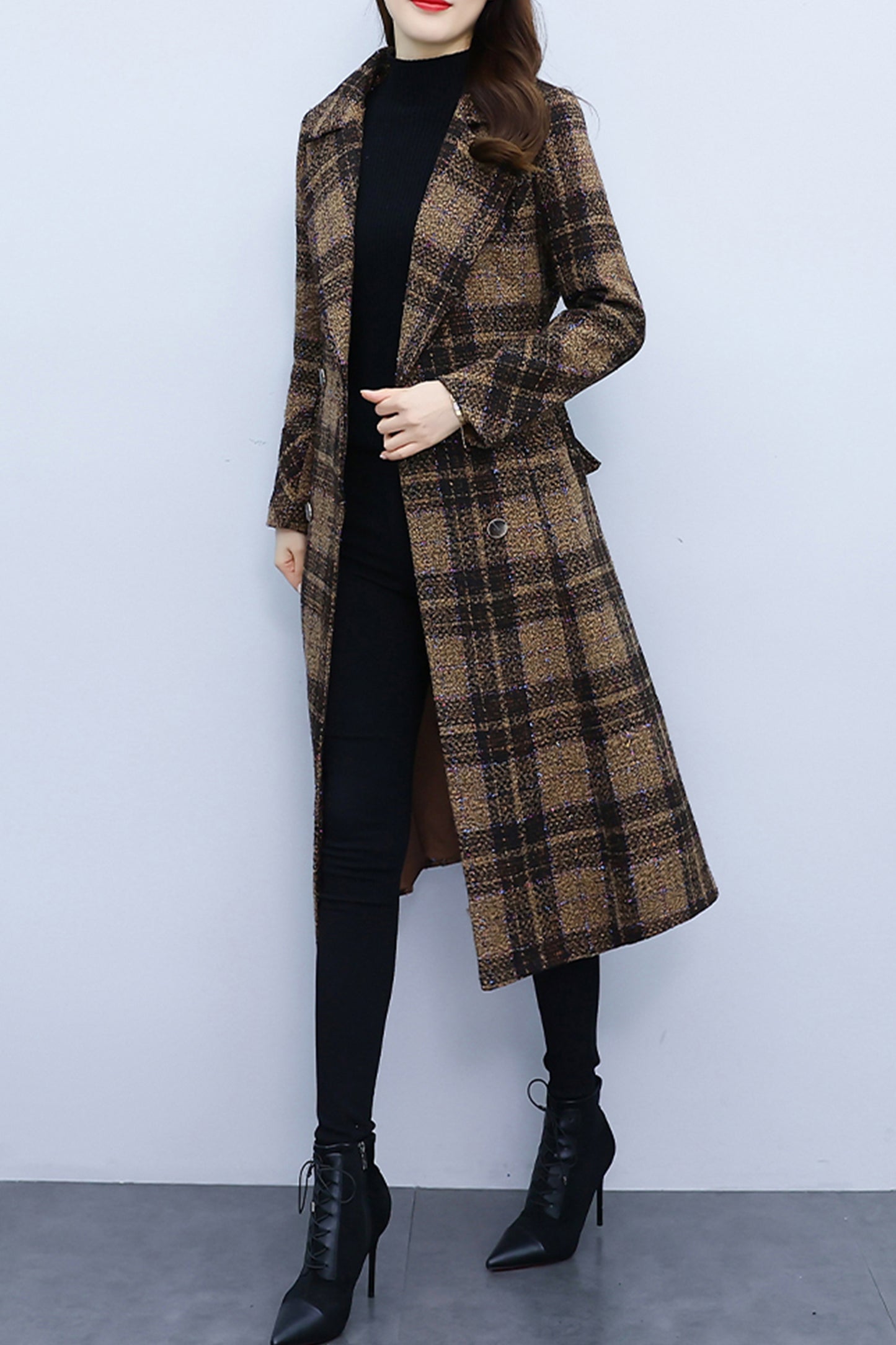 women's plaid woolen long coat