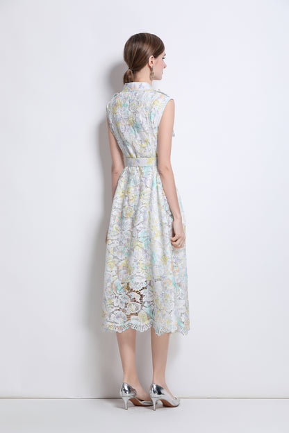 Mint Green Floral Lace Midi Dress – Elegant Resort Dinner Dress