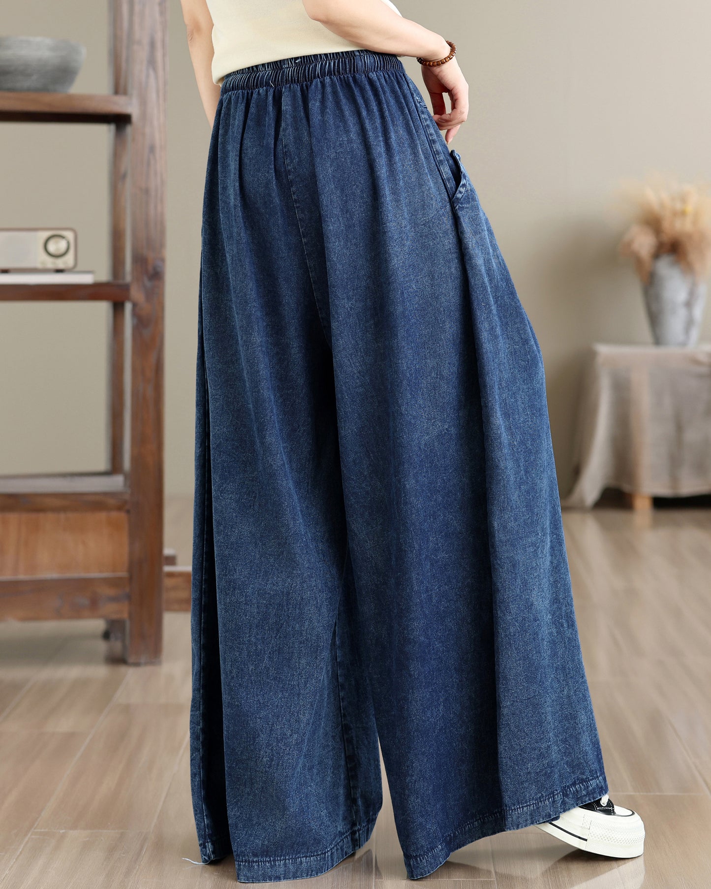 Vintage Loose Fit Drawstring High Waist Jeans Casual Wide Leg Pants