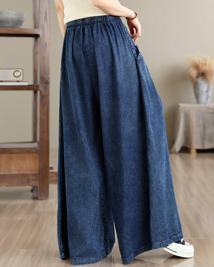 Vintage Loose Fit Drawstring High Waist Jeans Casual Wide Leg Pants