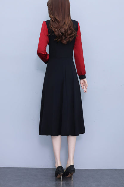 Women's V-Neck with Pockets Long Sleeve Black Dress