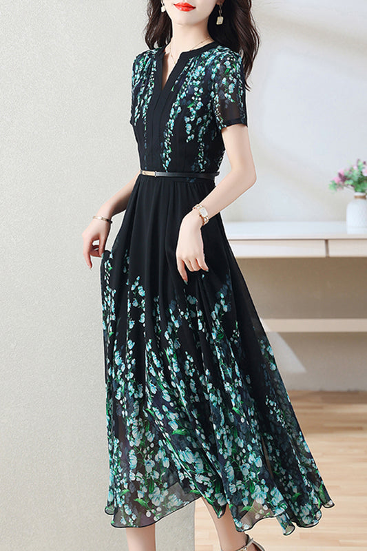 Maryam Green Floral Print Dress with Belt