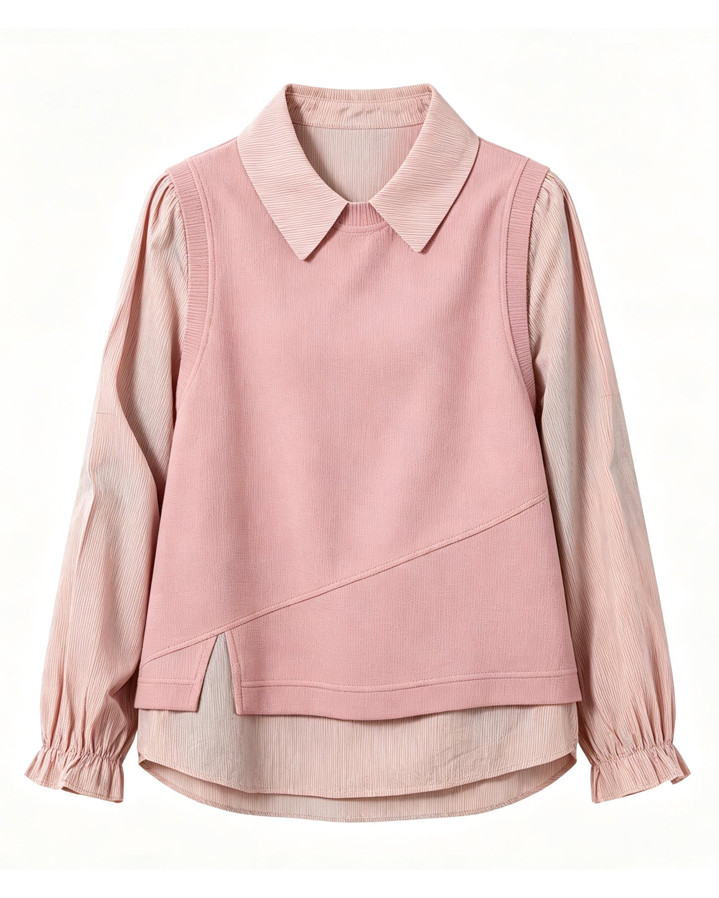 Women's Layered Knit Top | Lightweight Early Fall Collared Sweater Blouse
