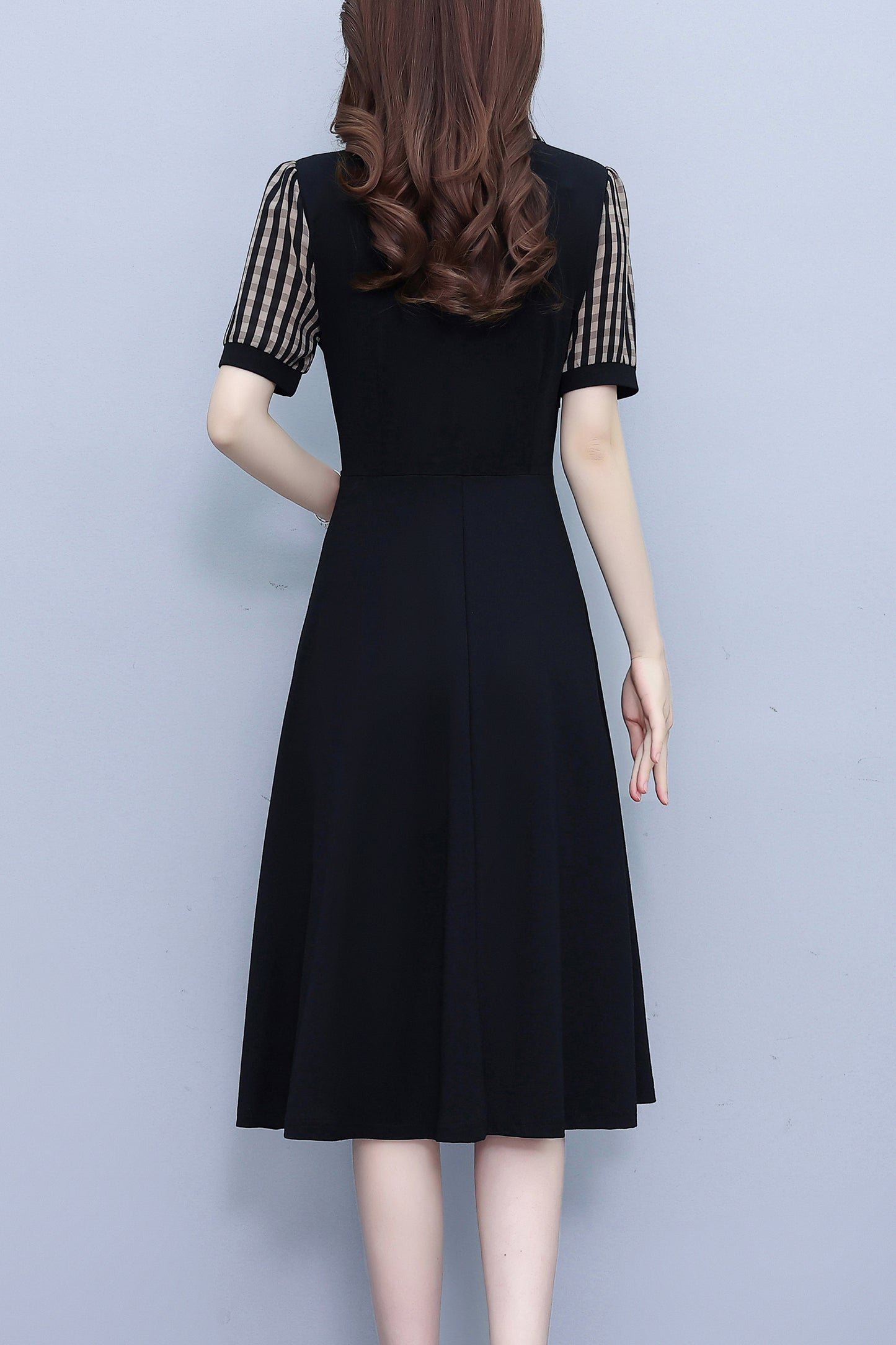 Women's Lapel V-Neck Pocket Short Sleeve Midi Dress - LAI MENG FIVE CATS
