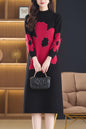 Women's Fashion Print Knit Pullover Sweater Midi Dress