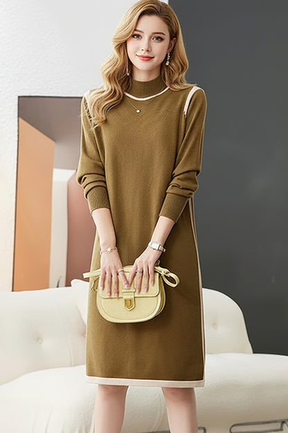 Women's Long Sleeve Sweater Knit Color Block Dress