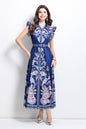 Women's Floral V Neck Sleeveless Ruffles Maxi Dresses