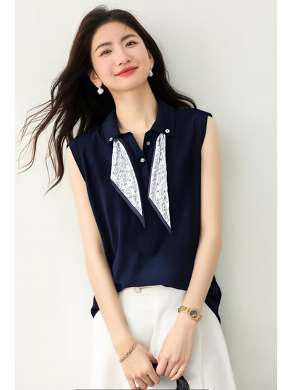 Women's Polo Shirt Sleeveless Knit Vest Blouses Top