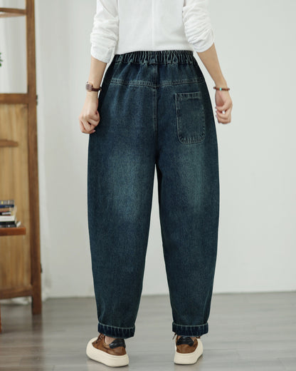 Vintage Wide-Leg Jeans Embroidered Denim Harem Pants