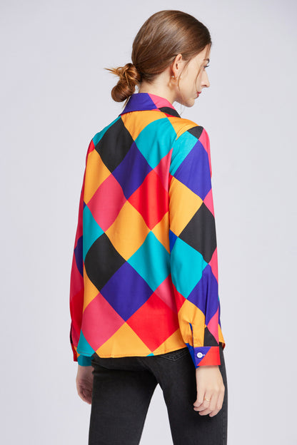 ESY-Women's Shirt Print Long Sleeve Button Blouse