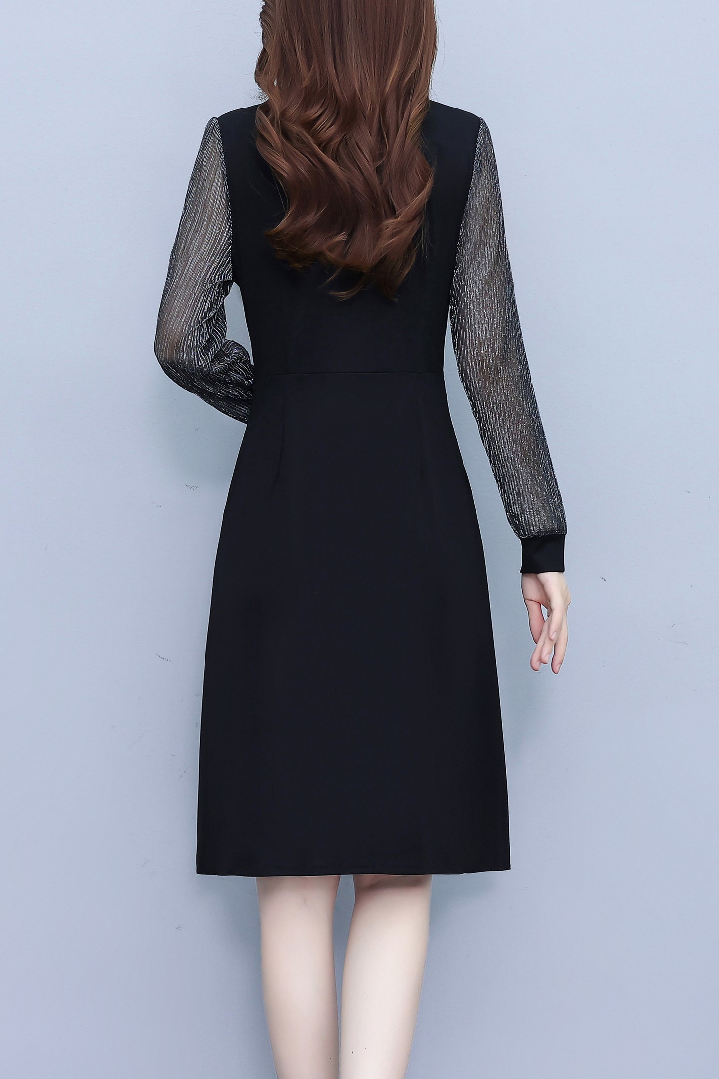 Women's V-Neck Long Sleeve with Pockets Black Dress