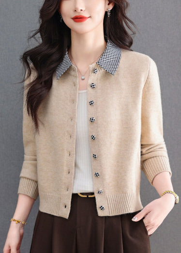 Contrast Gingham Collar Knit Cardigan – Vintage Button Sweater Top