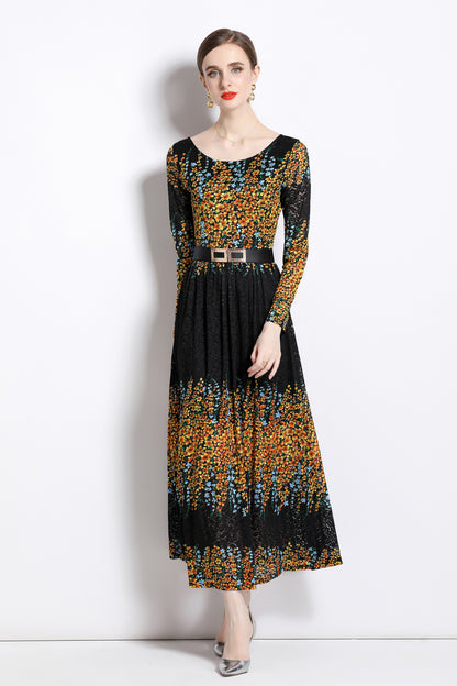 FSY-Women's Lace Floral U Neck Stretchy Maxi Dress