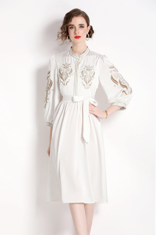 Women's Vintage V-Neck Casual Elegant Midi Dress