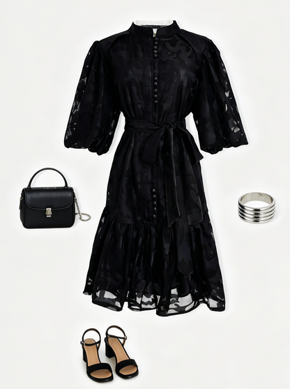 Black Romantic Puff Sleeve Mini Dress