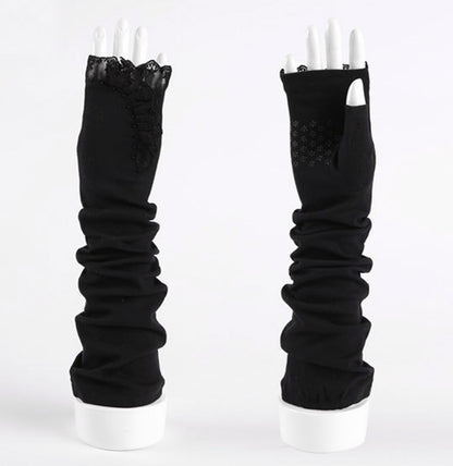 Women's Long Fingerless Gloves Cotton Lace Gloves