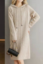 Women's Cable Knit Sweater Hoodie Midi Dress