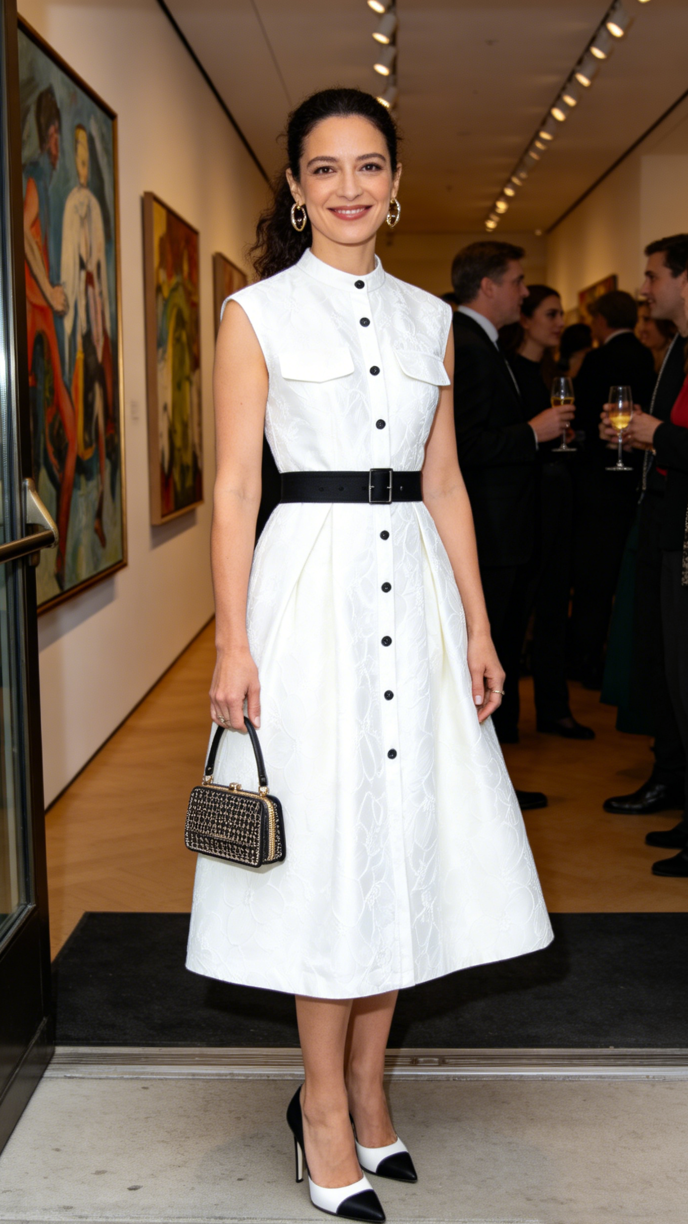 White Jacquard Midi Dress for Elegant Summer Evenings - LAI MENG FIVE CATS