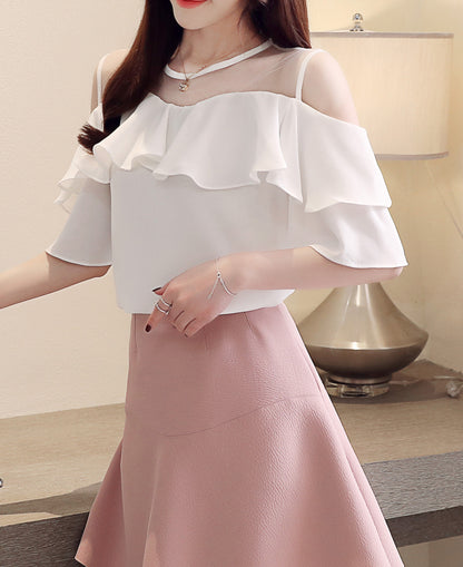 Cold Shoulder Chiffon Ruffle Top | Elegant Summer Statement Blouse