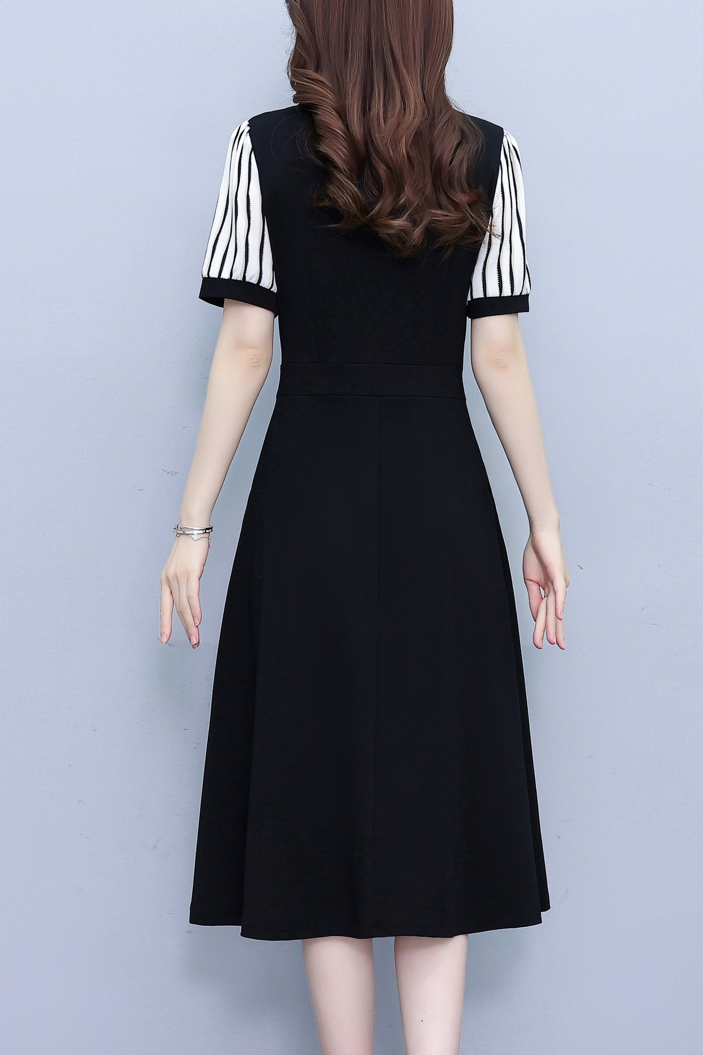 Women's Lapel V-Neck Pocket Short Sleeve Midi Dress - LAI MENG FIVE CATS