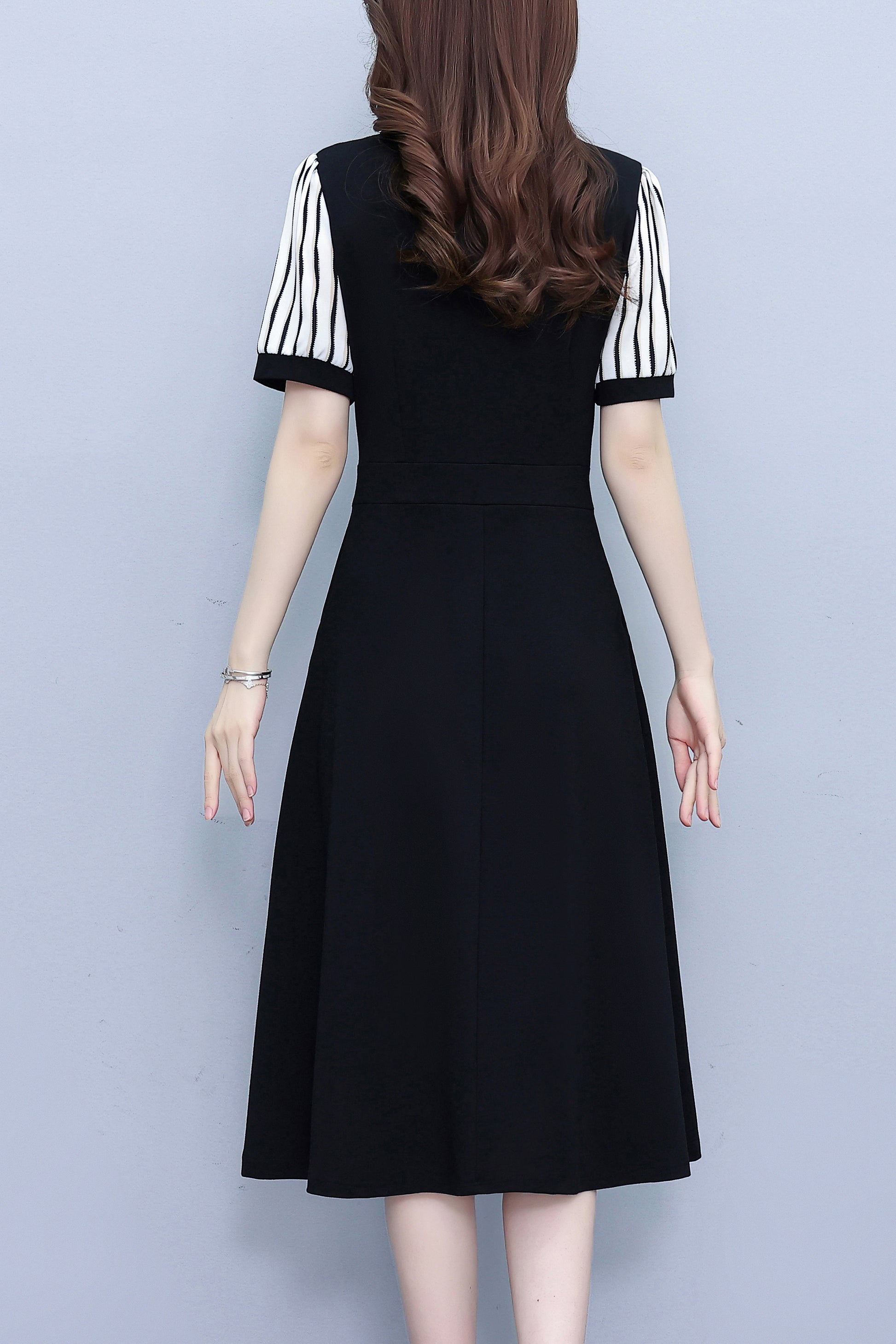 Women's Lapel V-Neck Pocket Short Sleeve Midi Dress - LAI MENG FIVE CATS