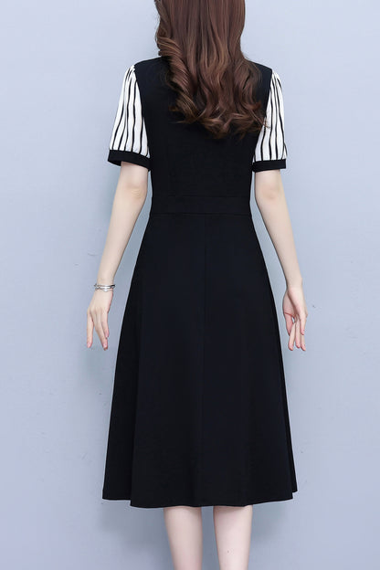 Women's Lapel V-Neck Pocket Short Sleeve Midi Dress - LAI MENG FIVE CATS