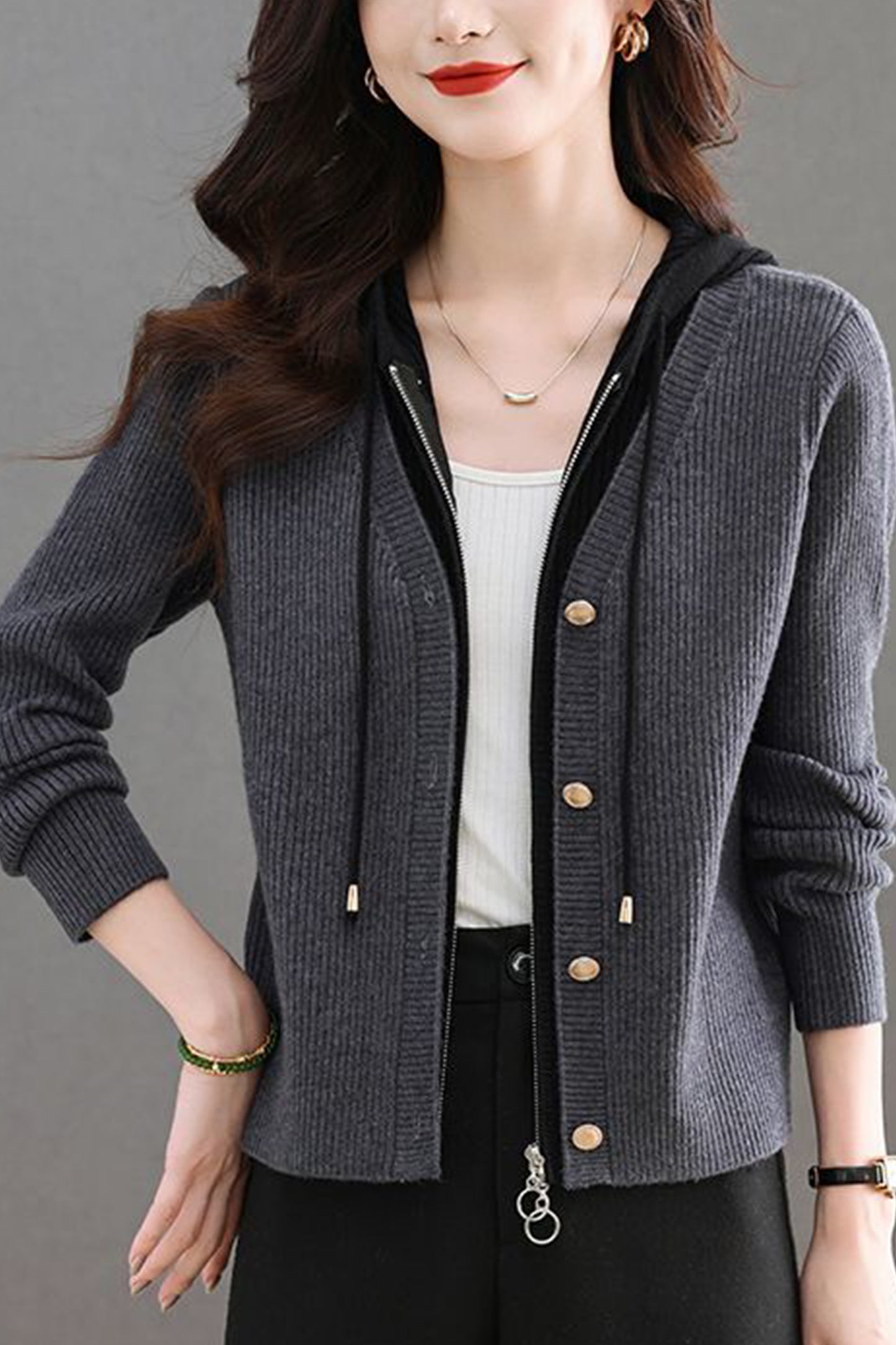 Women's Cardigan Hooded V Neck Sweaters Knit Jacket