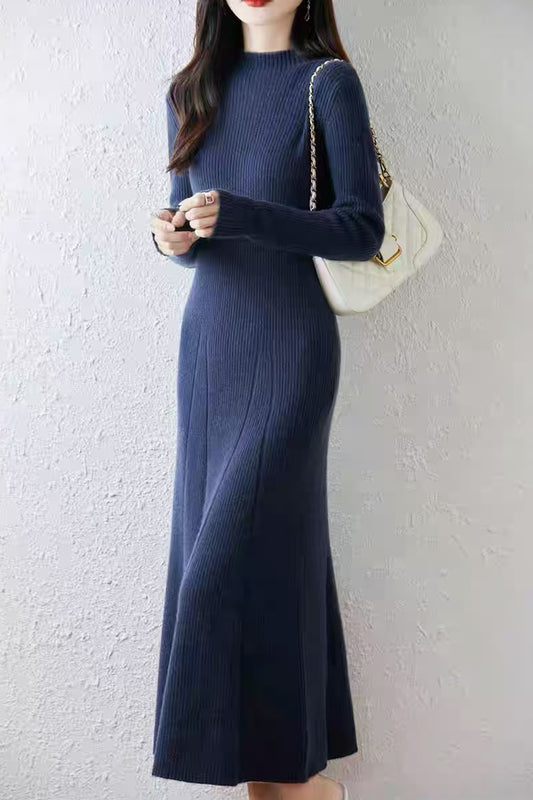 Women's Mock Neck Sweater Ribbed Knit Maxi Dress