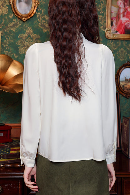 Women's Silk Satin Embroidery Jacquard Blouses - LAI MENG FIVE CATS