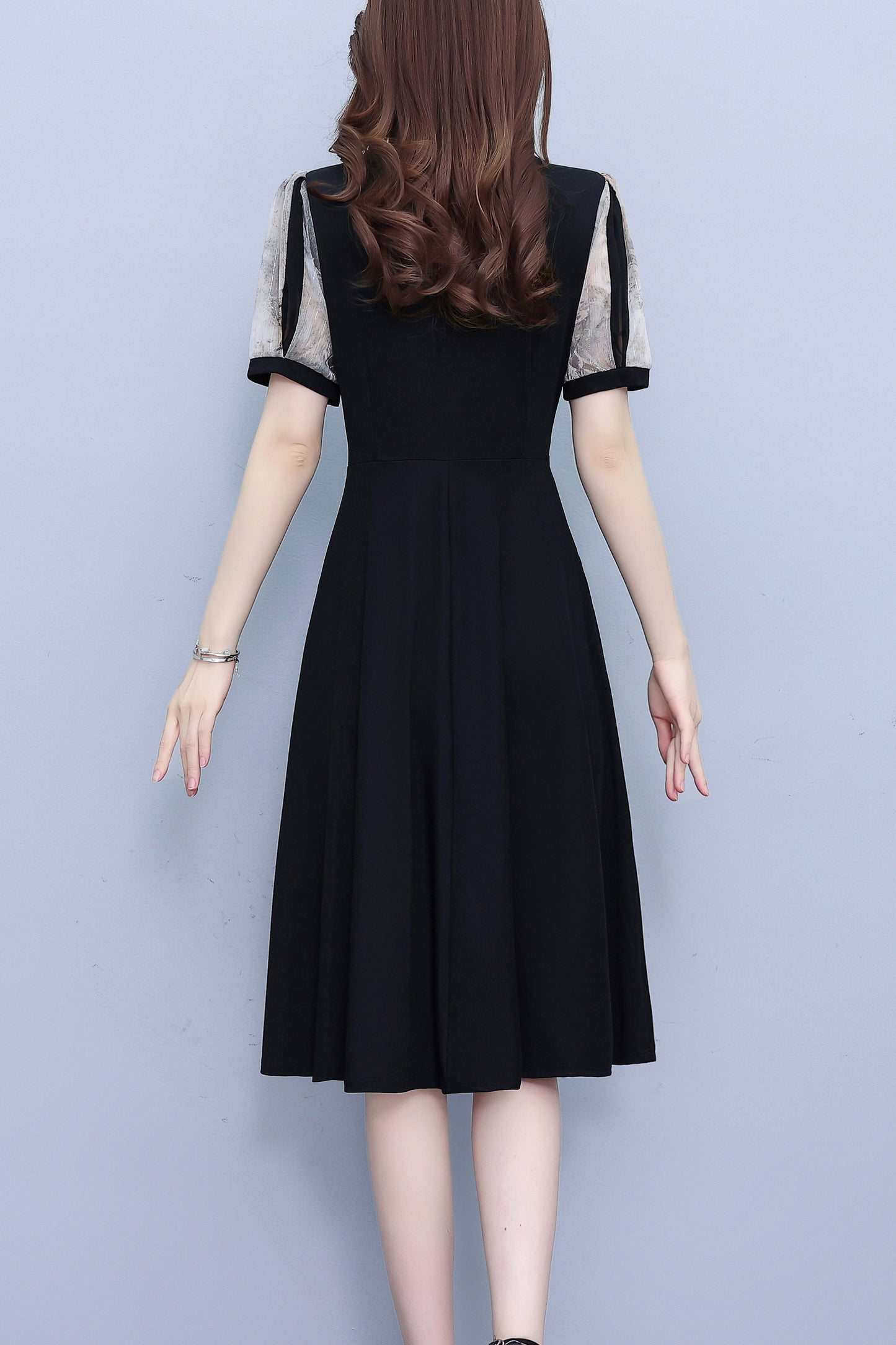 Women's Short Sleeve Pocket A-line Stretch Midi Dress