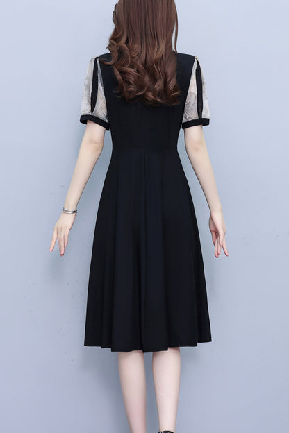 Women's Short Sleeve Pocket A-line Stretch Midi Dress