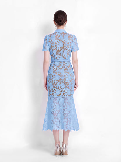 Powder Blue Lace Bow Midi Dress