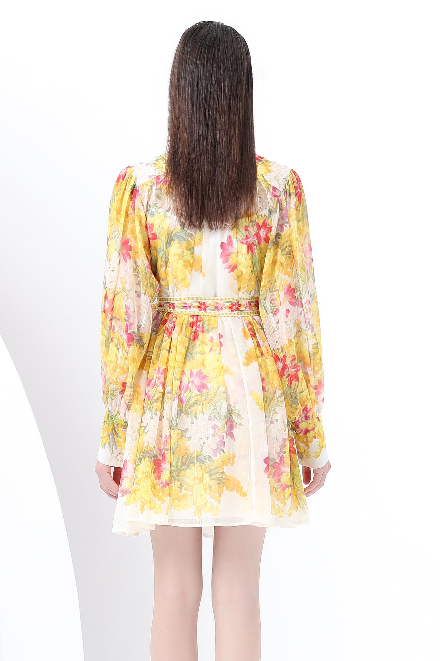 Women's Floral Print Lantern Sleeve Ruffle Mini Dress