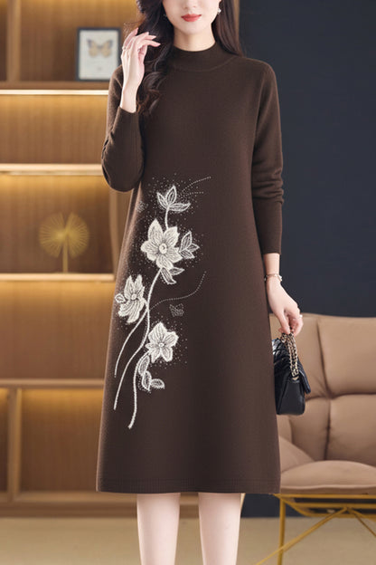 Women's Long Sleeve Sweater Knit Tunic Midi Dress