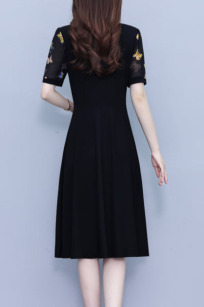 Women's Tie V-Neck Short Sleeve Pocket Midi Dress