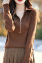 Women's Quarter Zip Pullover Sweaters Collared Knit Top