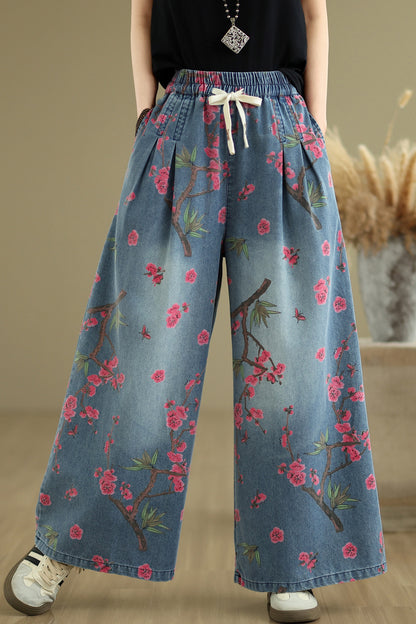 Women's Jeans Elastic Waist Wide Leg Denim Pants