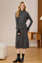 Women's Mock Neck Wool Sweater Drawstring Waist Dress